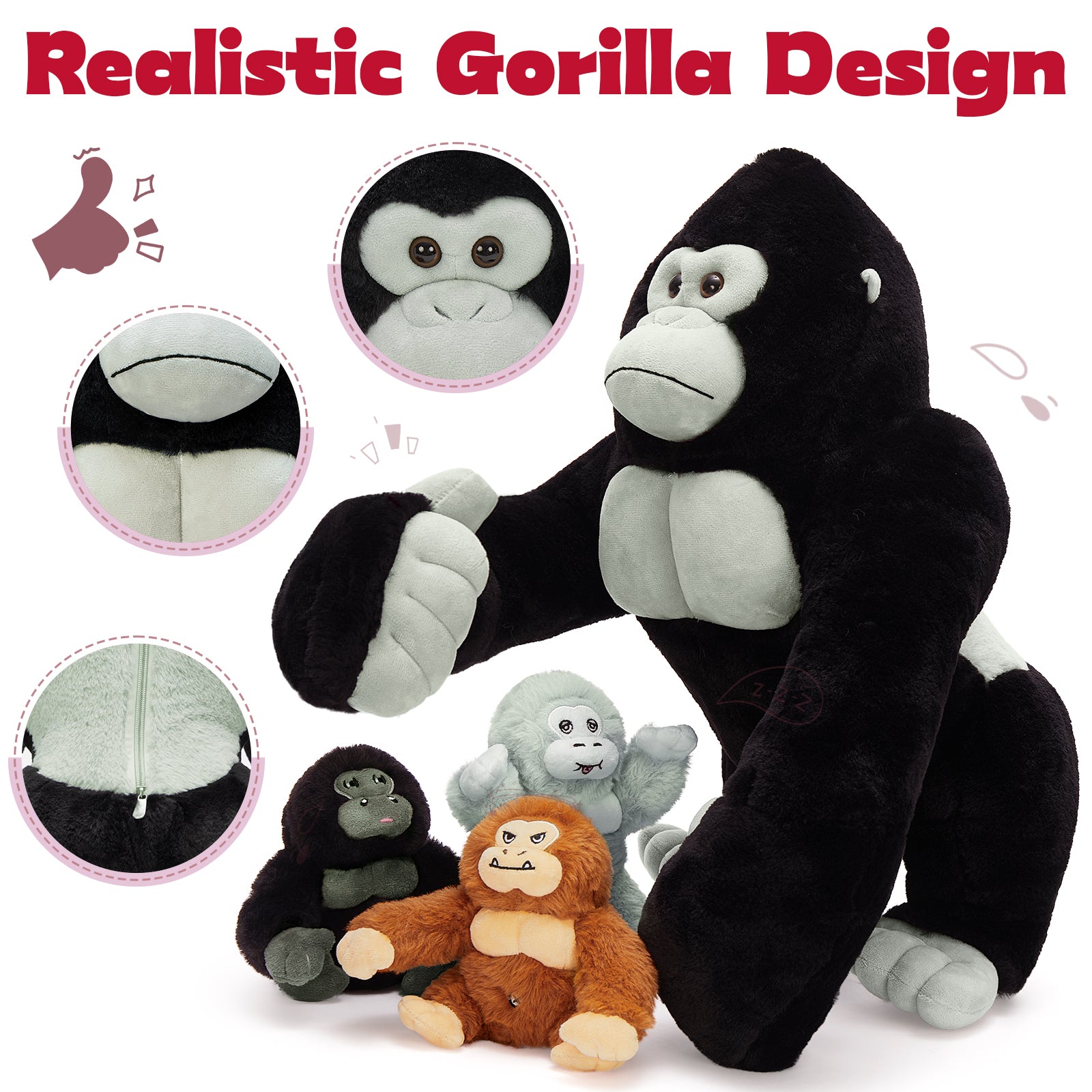 Gorilla Stuffed Animals Chimpanzees Plush Toys, 19.6 Inches