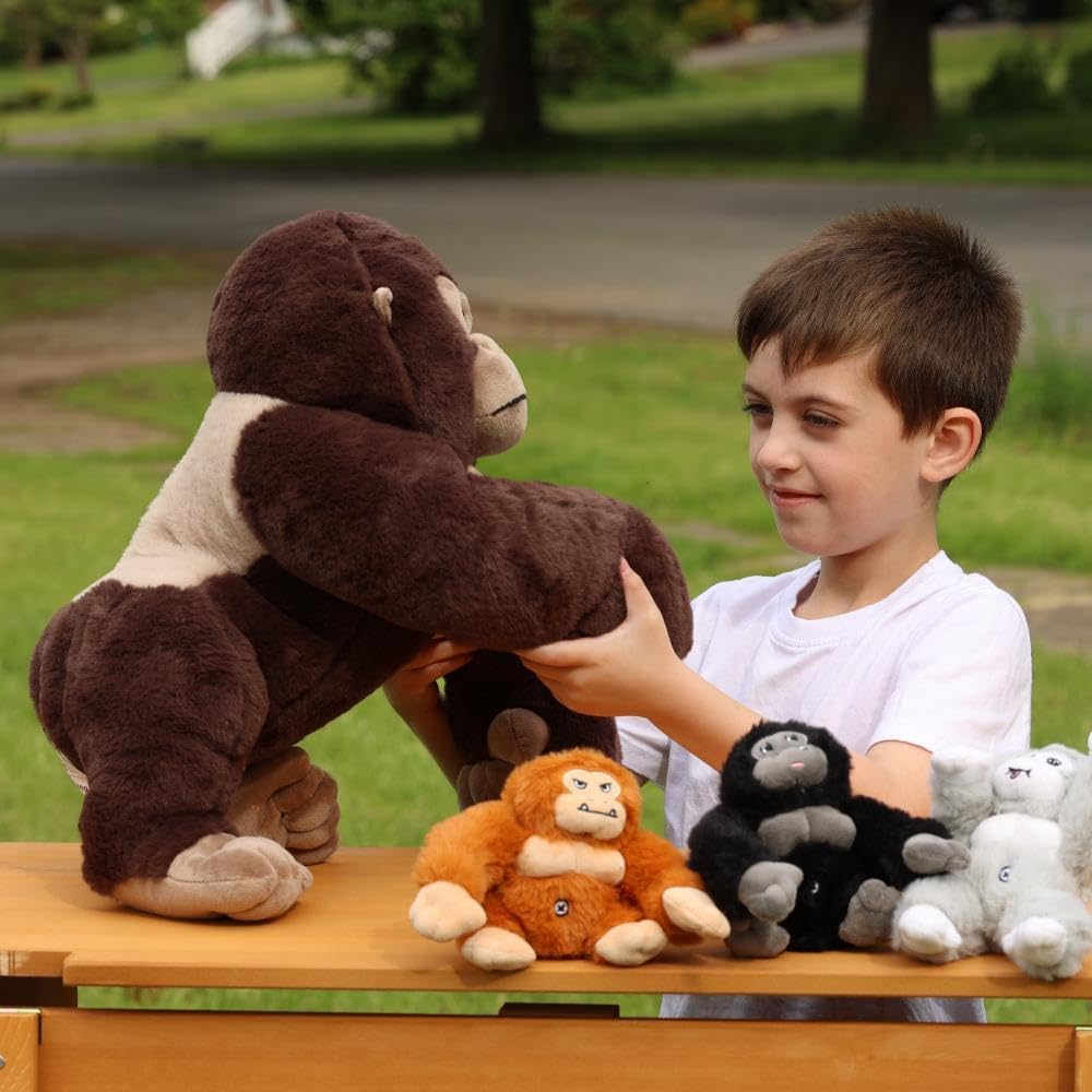 Realistic Gorilla Stuffed Animals - Lifelike Chimpanzees Plush Toys -  Orangutan Stuffed Animals with Babies in the Belly - Three Gorilla Stuffed Animal Babies with Their Mom - Jungle/Safari/Forest Stuffed Animals - Zoo Souvenirs - Free Shipping