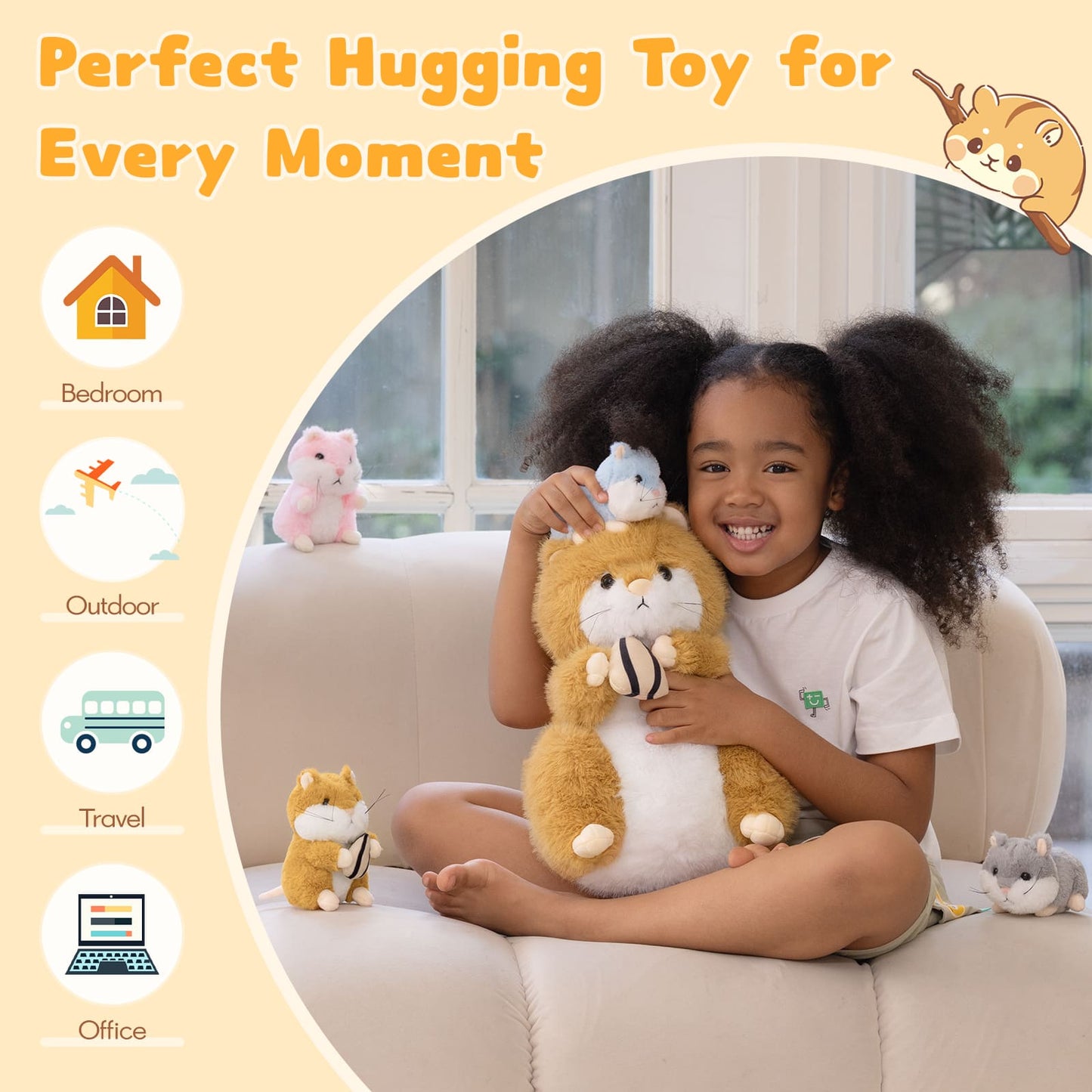 MorisMos 5 Packs Hamster Stuffed Animal Mommy with Baby Hamster Toys Gift for Birthday Christmas Baby Shower
