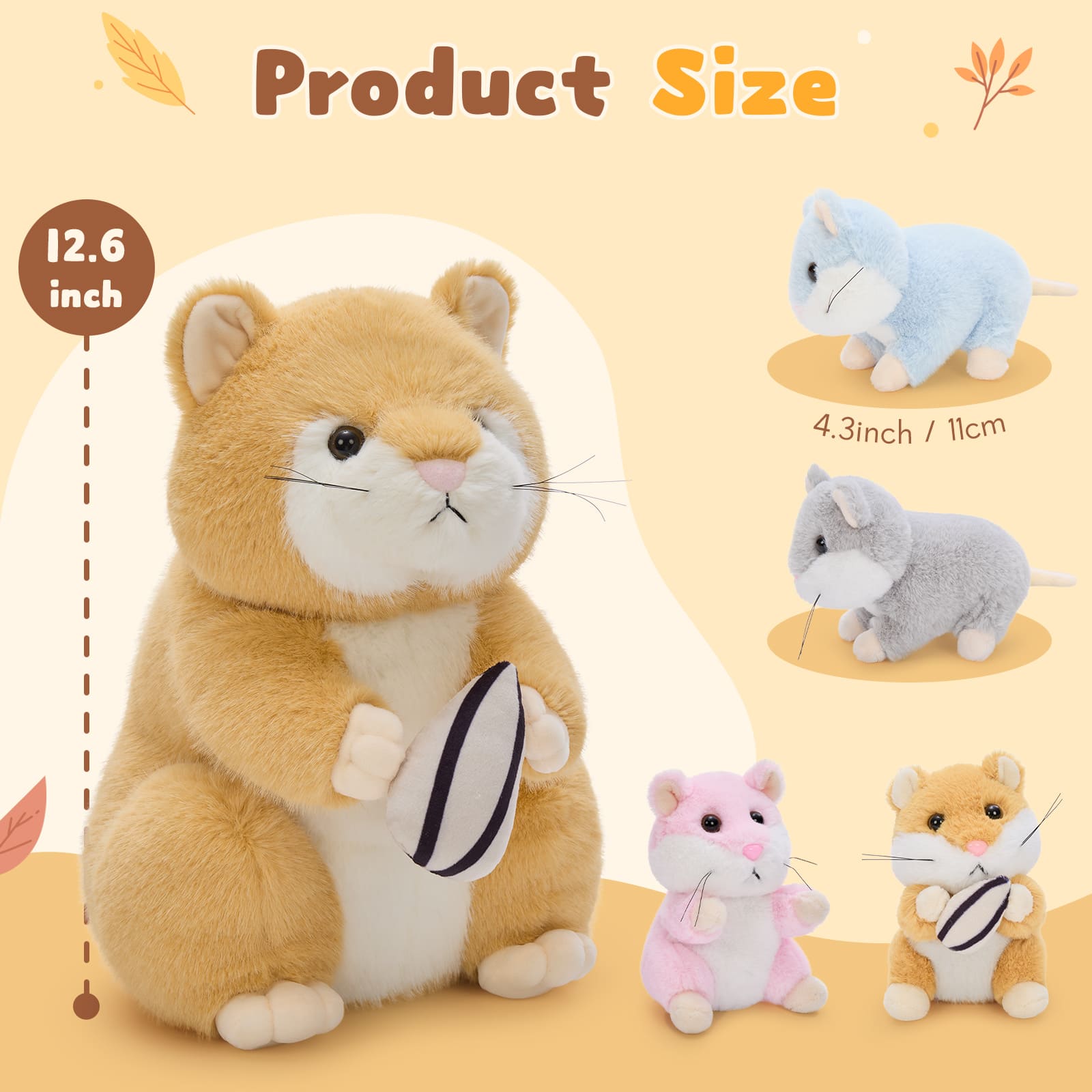 5 Pack Hamster Stuffed Animals with Babies, 12.6 Inches