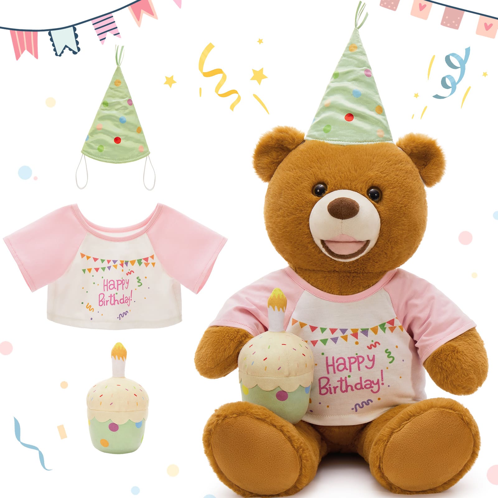 Happy Birthday Teddy Bear Plush Toys - Teddy Bear With Cake Stuffed Toys for Kids & Birthday Party Decor - Birthday Gift for Friends - Birthday Party Decorations - Bday Gift for Girls Boys - MorisMos Birthday Theme Stuffed Toys