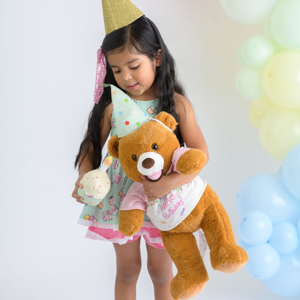 Happy Birthday Teddy Bear Plush Toys - Teddy Bear With Cake Stuffed Toys for Kids & Birthday Party Decor - Birthday Gift for Friends - Birthday Party Decorations - Bday Gift for Girls Boys - MorisMos Birthday Theme Stuffed Toys