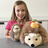 15.7 Inch Hedgehog Plush Toy with Baby and Four Mini Food Plushies