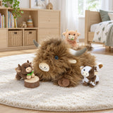 Highland Cow Plush Toy with Three Baby Calves Inside 20 Inch
