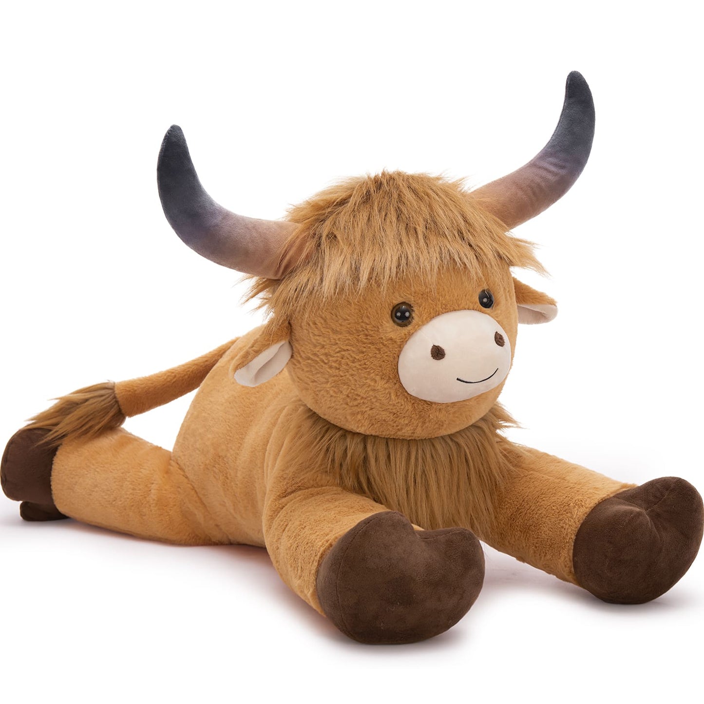 MorisMos Big Highland Cow Stuffed Animal for Kid, Large Cow Plush Pillow for Riding, Longhorn Stuffed Animal with Hair, Large Plush Farm Animal for Baby Shower, Birthday Gift, 32 inches