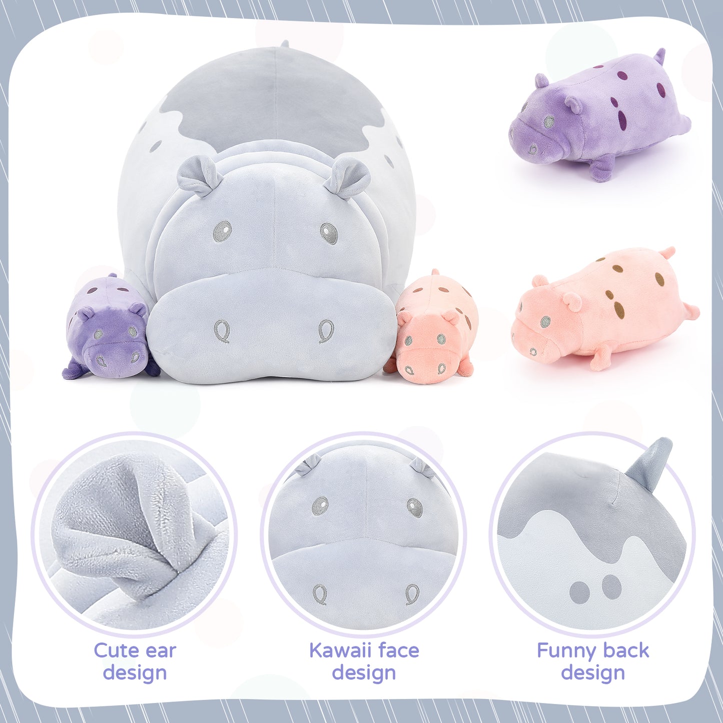 Big Hippopotamus Plush Toys Hippo Stuffed Animals, 25.5 Inches