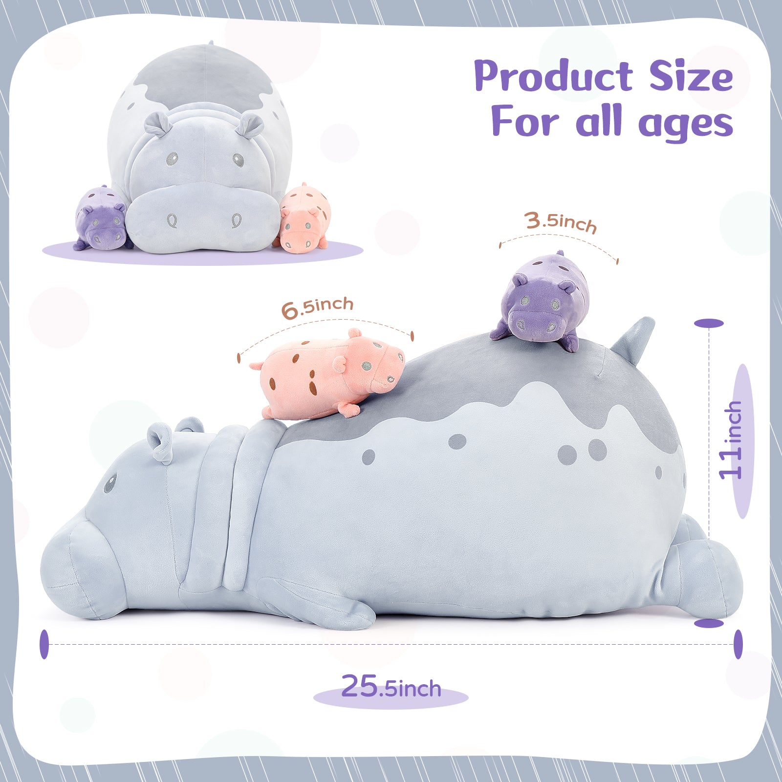 Big Hippopotamus Plush Toys Hippo Stuffed Animals, 25.5 Inches