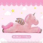 Giant Pink Unicorn Plush Toys - 43 Inches Stuffed Unicorn Toys - Cute Cartoon Unicorn Plush Pillows - Unicorn Plushies with Glittering Wings - Gifts for Girlfriend Girls Boys Kids Birthday Valentine's Day Christmas