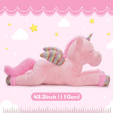 Giant Pink Unicorn Plush Toys - 43 Inches Stuffed Unicorn Toys - Cute Cartoon Unicorn Plush Pillows - Unicorn Plushies with Glittering Wings - Gifts for Girlfriend Girls Boys Kids Birthday Valentine's Day Christmas