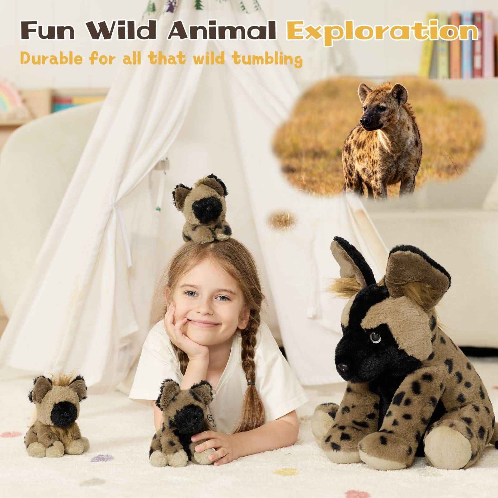 Hyena Stuffed Animals with Three Babies Inside, 18 Inches
