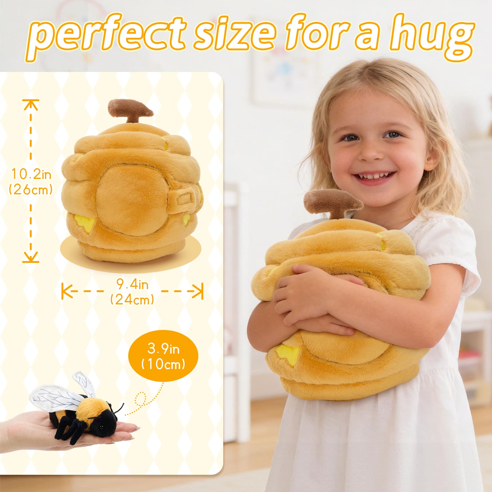 Adorable Honey Hive Plush Toy Set with 5 Baby Bees, 10.2 Inches