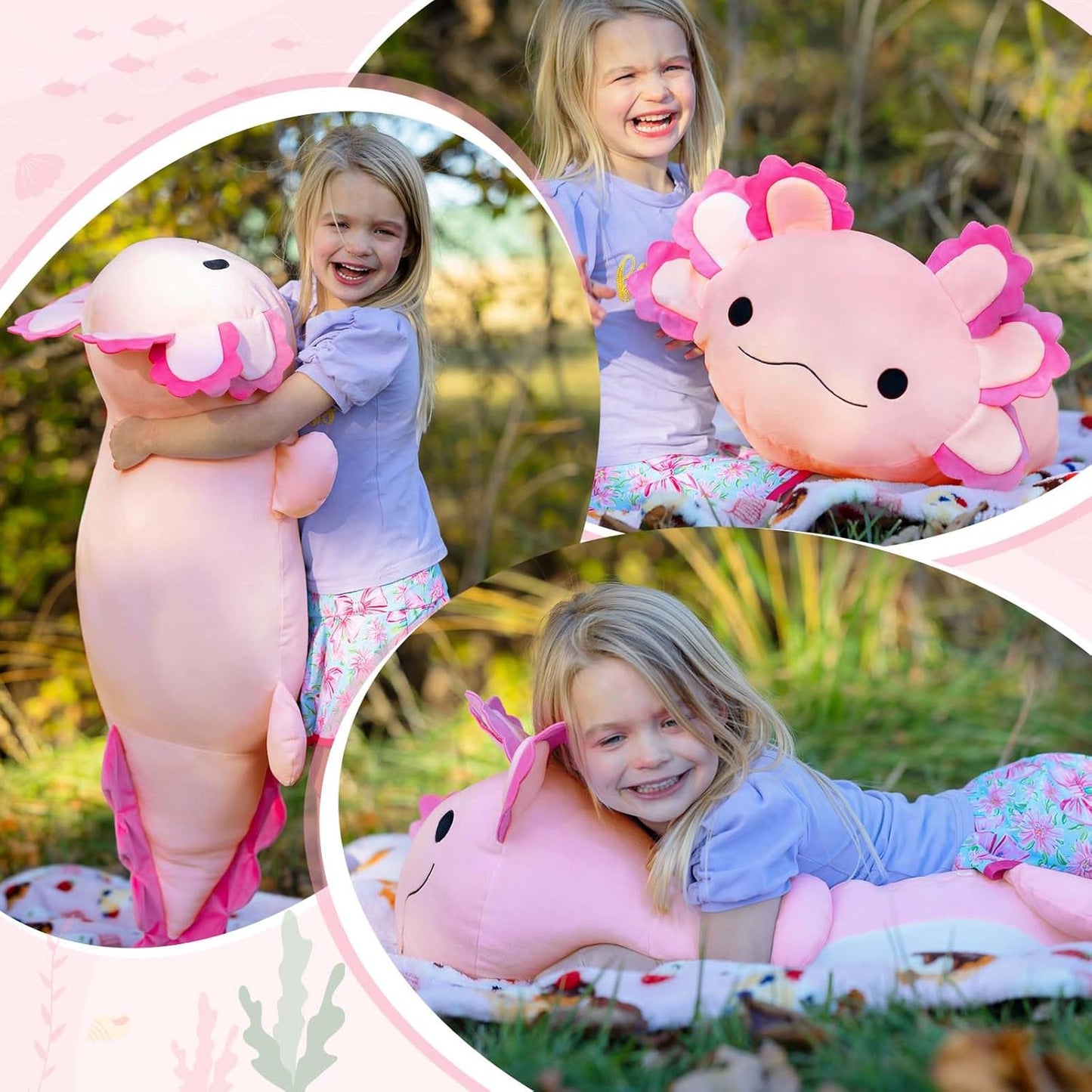 Big Axolotl Pink Plush Pillow - Salamander Cartoon Cushion Pillow - 39 Inches Squishy Throw Pillow - Axolotl Stuffed Animals Plush Toys - Christmas Gift for Kids Teens Adults