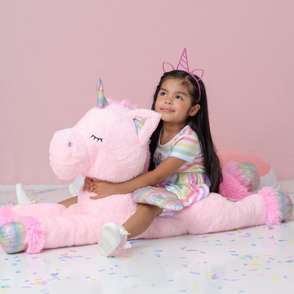 Giant Pink Unicorn Plush Toys - 43 Inches Stuffed Unicorn Toys - Cute Cartoon Unicorn Plush Pillows - Unicorn Plushies with Glittering Wings - Gifts for Girlfriend Girls Boys Kids Birthday Valentine's Day Christmas