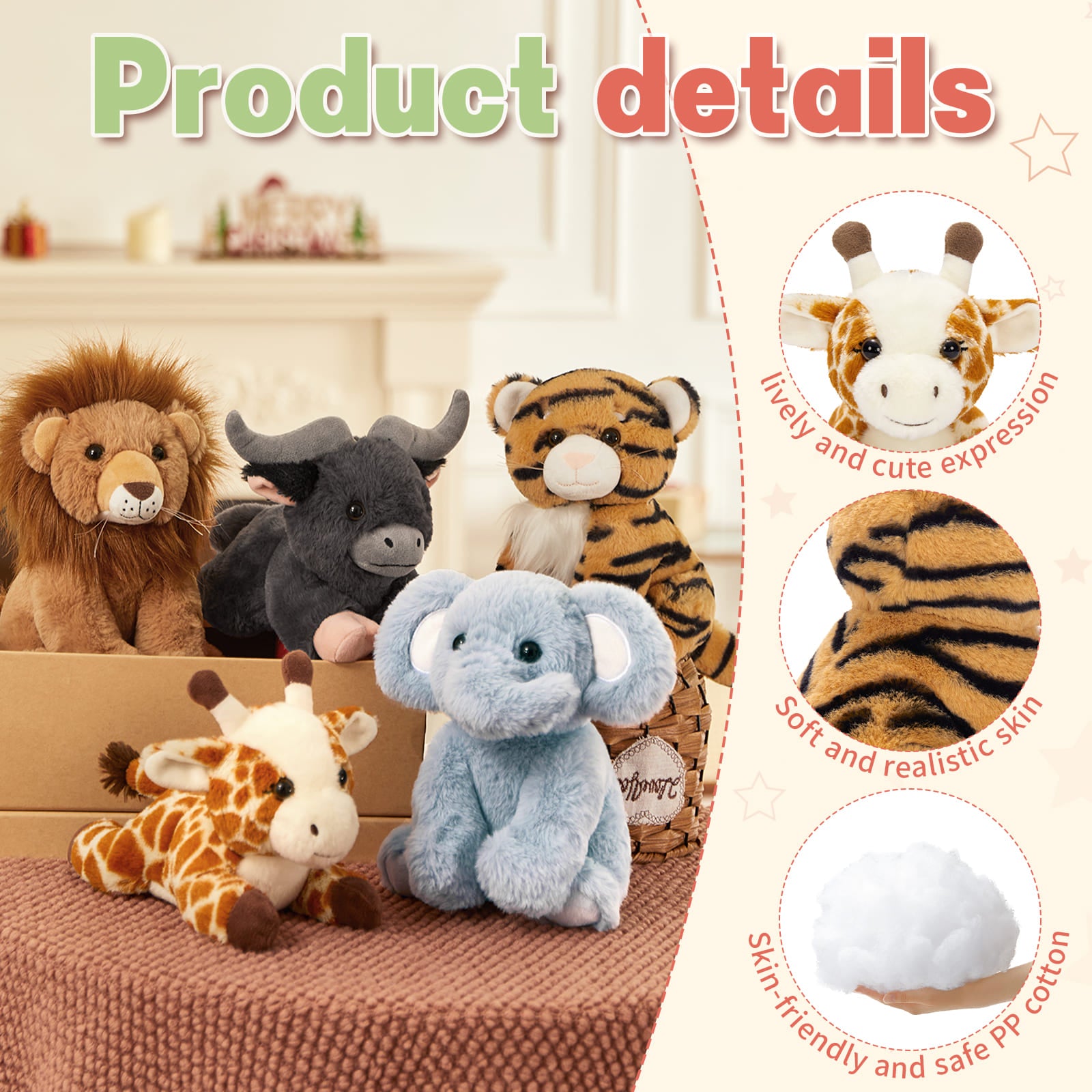 5 Pcs Jungle Stuffed Animals Bulk, 8.5 Inches