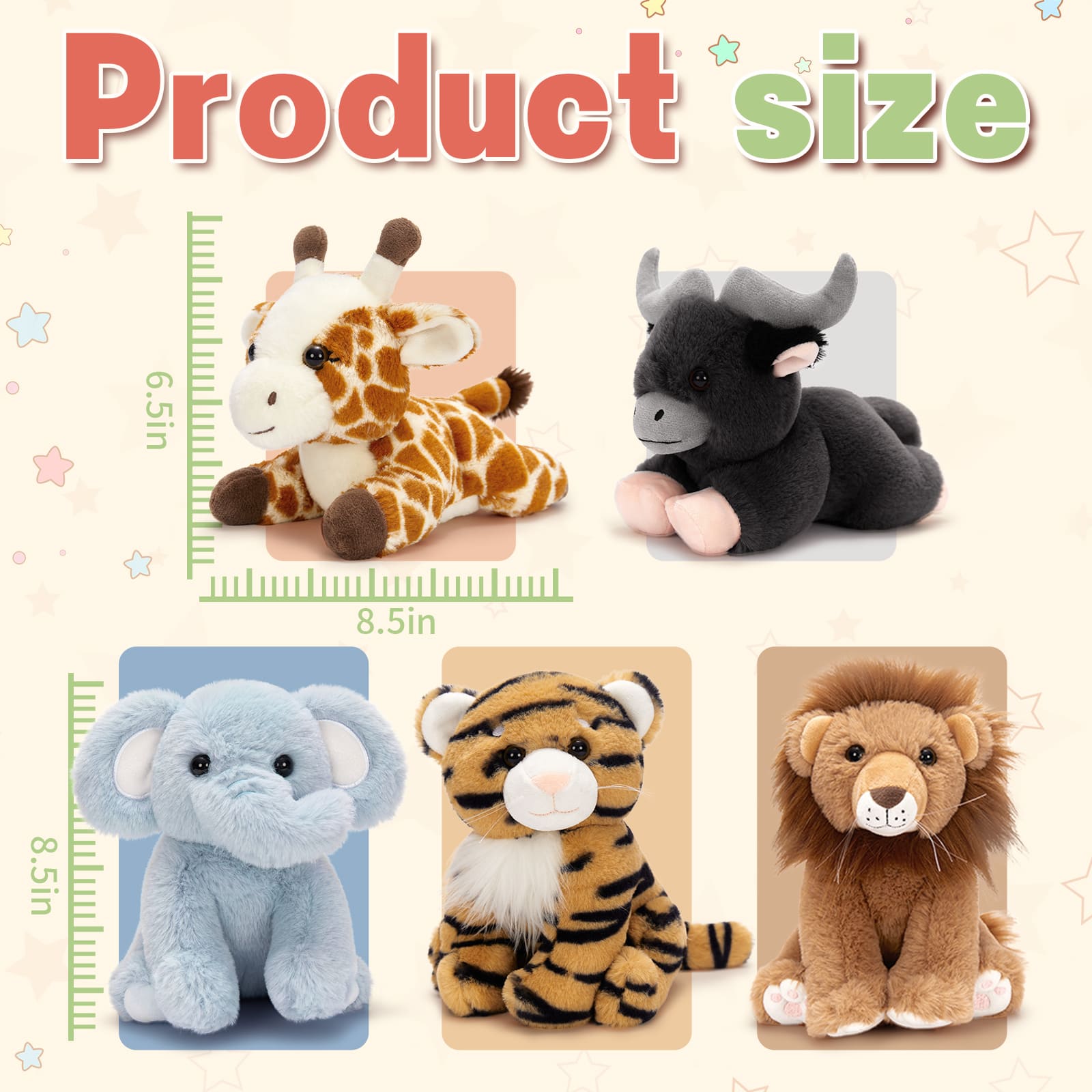 5 Pcs Jungle Stuffed Animals Bulk, 8.5 Inches