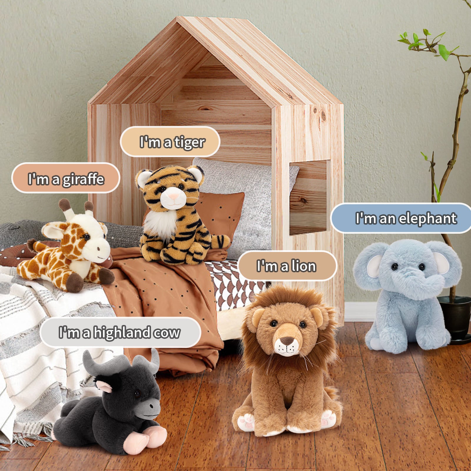 5 Pcs Jungle Stuffed Animals Bulk, 8.5 Inches