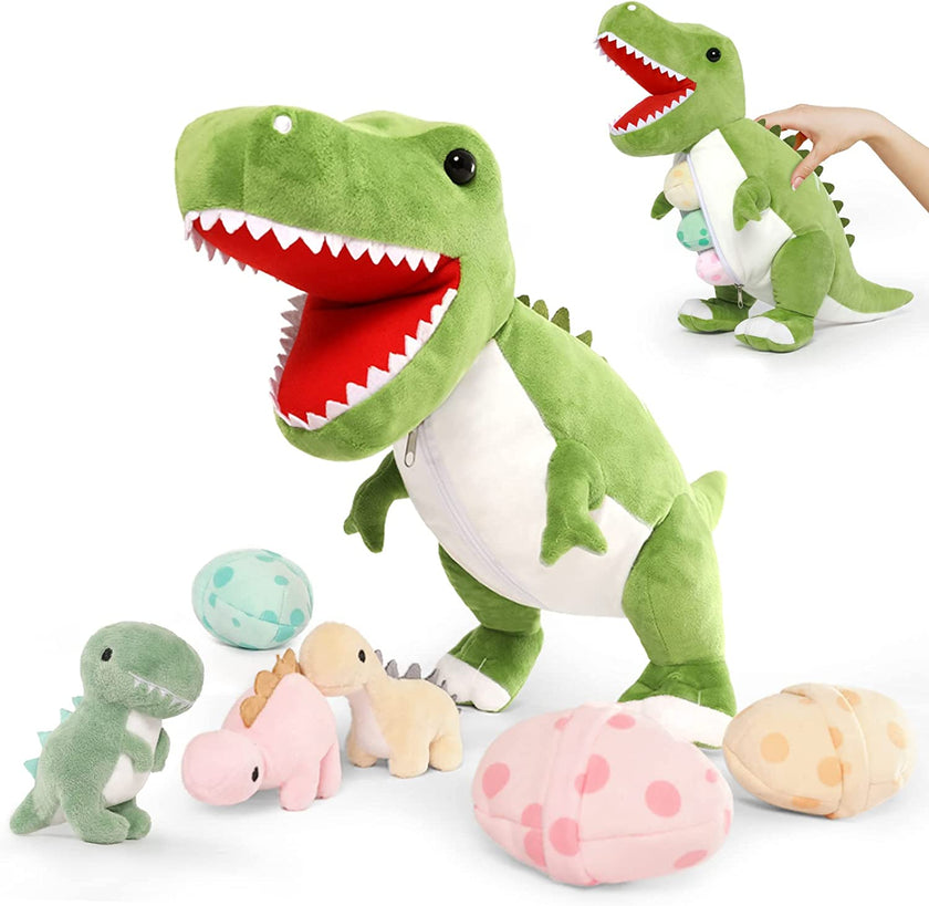Dinosaur Plush Toys - 7 Pcs Dino Stuffed Animals Bulk - Cute Tyrannosaurus Dinosaur Plush Dolls - Stuffed Animal Dinosaur Babies with Their Mom - Jurassic Park Soft Toys - Gifts for Boys Girls