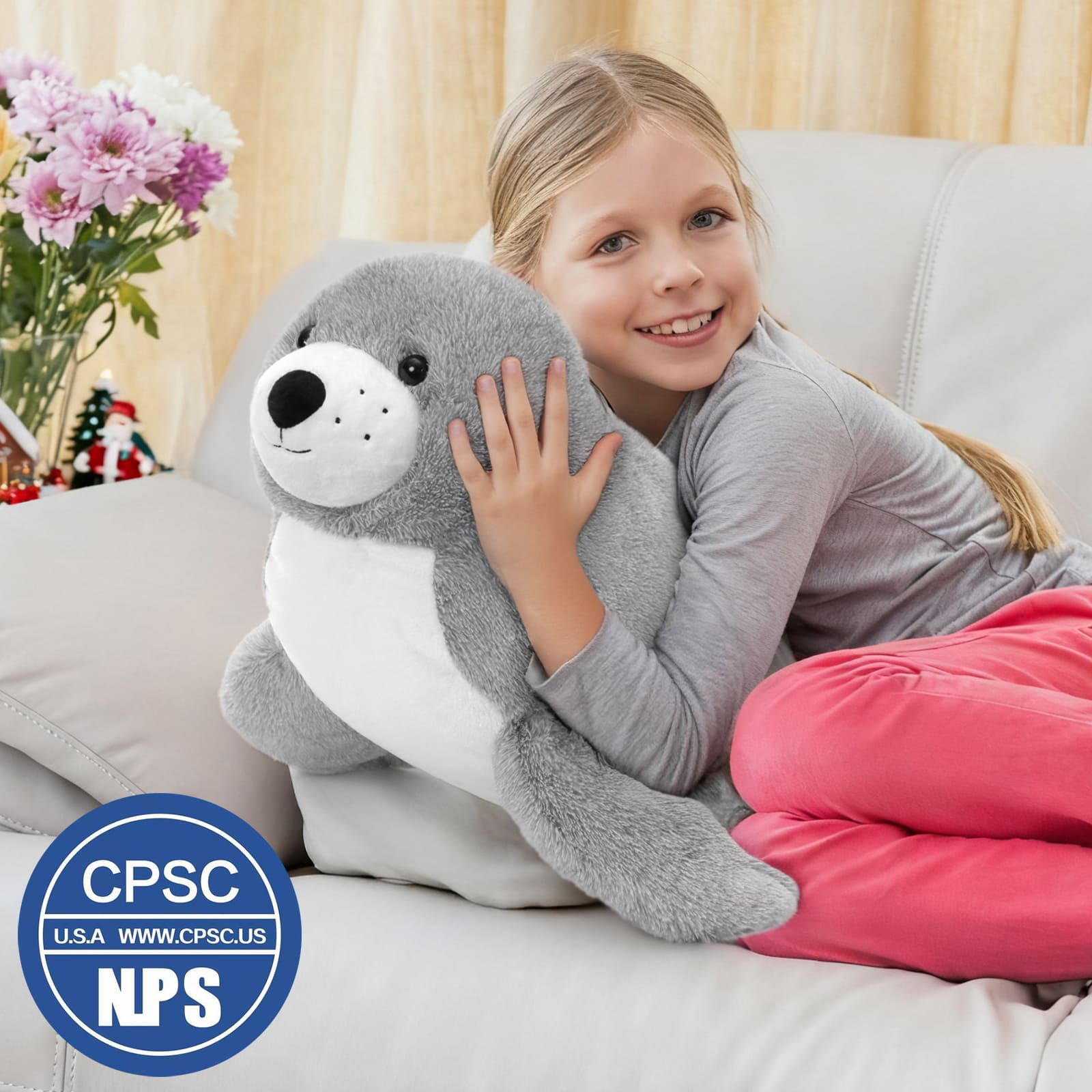 Seal Stuffed Animals Ocean Plush Toys, Grey, 31 Inches