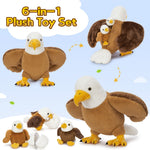 Bald Eagle Stuffed Animals - Eagle Plush Toys - Stuffed Animals with Babies in the Belly - Party Favors - Stuffed Animal Babies with their Mom - One Big Eagle with three Eagle Babies and Two Eggshells - Free Shipping