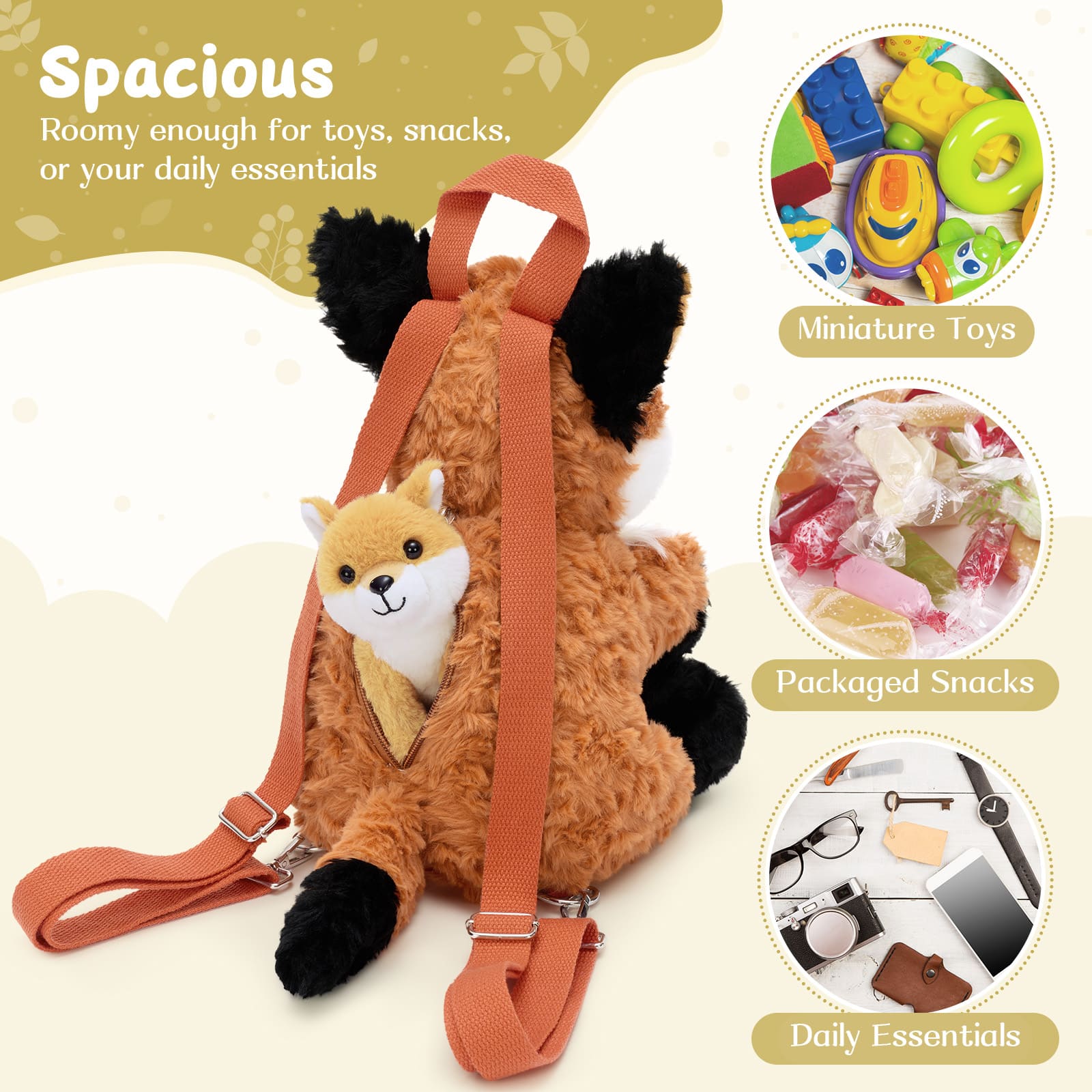 Fox Plush Backpack with Three Mini Fox Plushies Inside