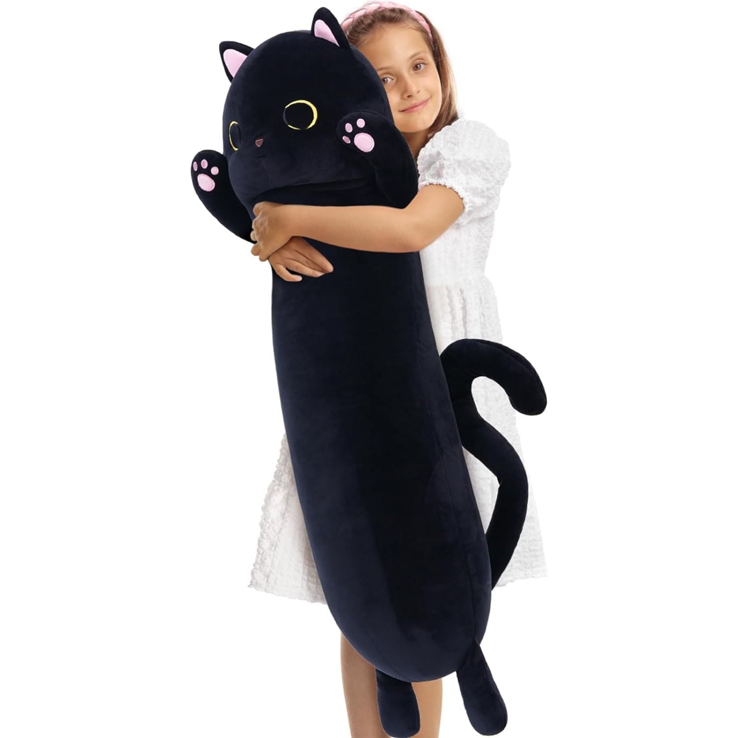 Black Cat Stuffed Animals Cat Long Throw Pillow, 43 Inches