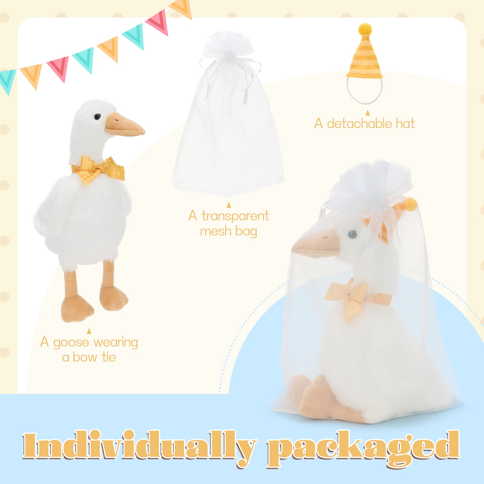 10 Pcs Cute Goose Plush Toy with Party Hat & Bow Tie, 11.8 Inches