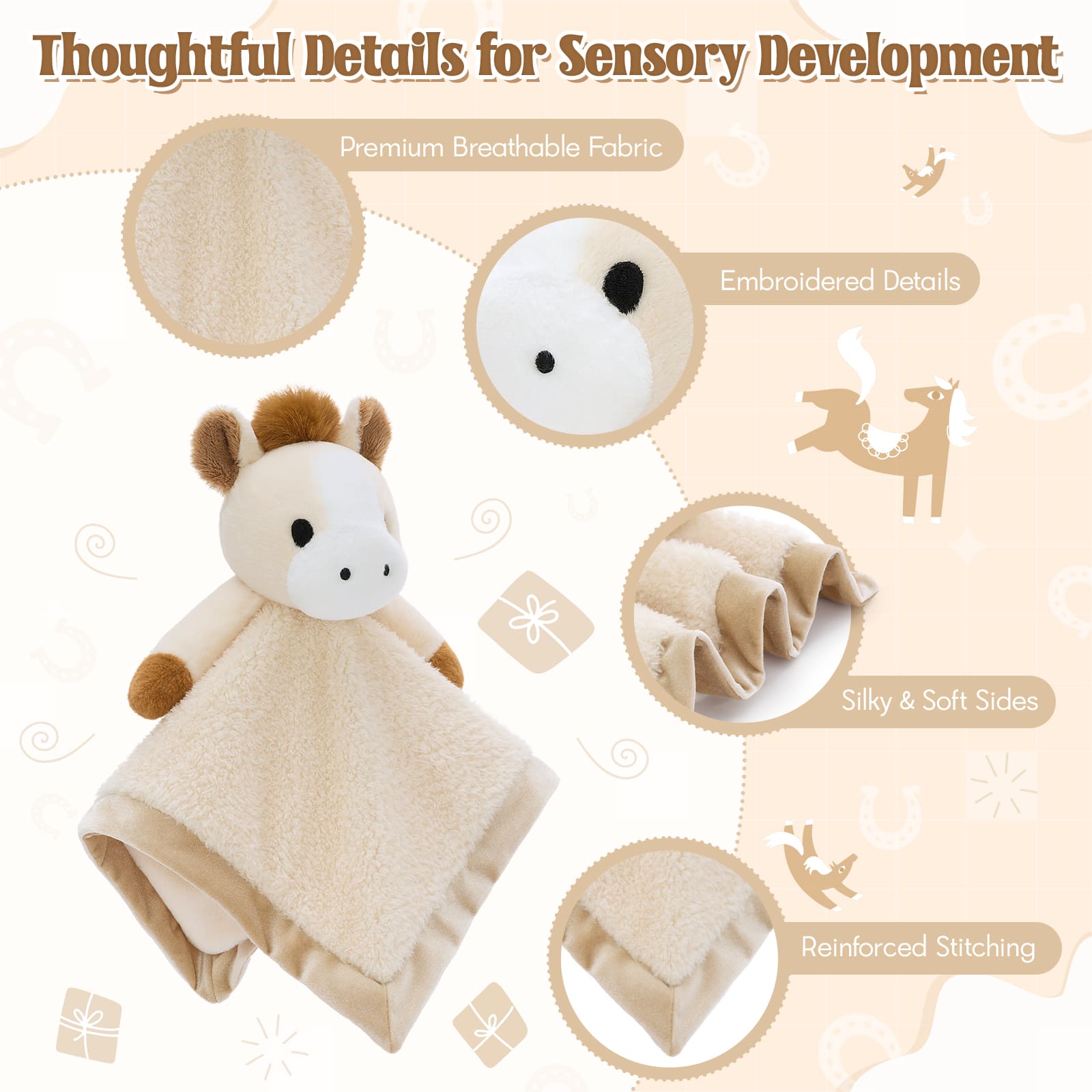 Animal Security Blanket Soft Plush Lovey Comfort Blanket, 14 Inches