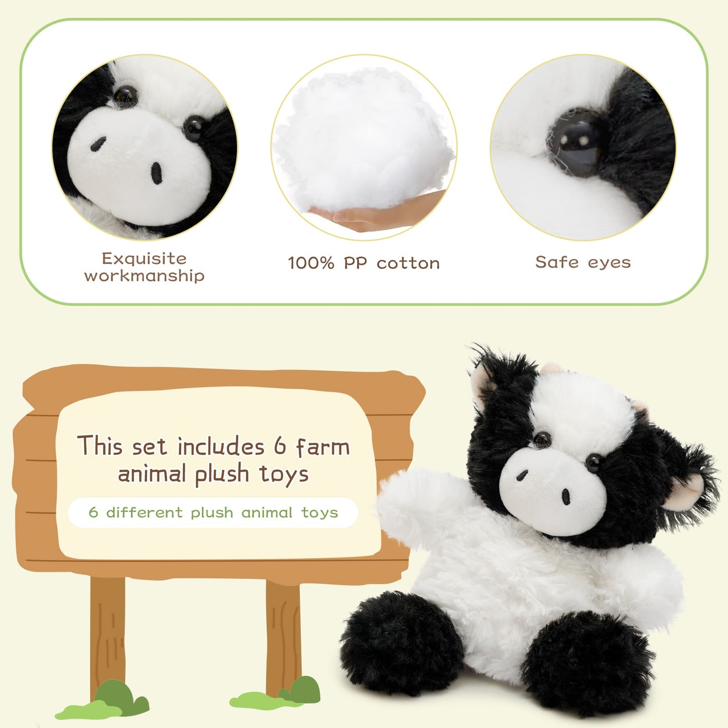 6 Pcs Farm Plush Toy Assortment - 4.7 Inches Weighted Stuffed Animals - Chick/Dog/Cat/Lamb/Cow/Pig Mini Plush Animals - Emotional Support Plush