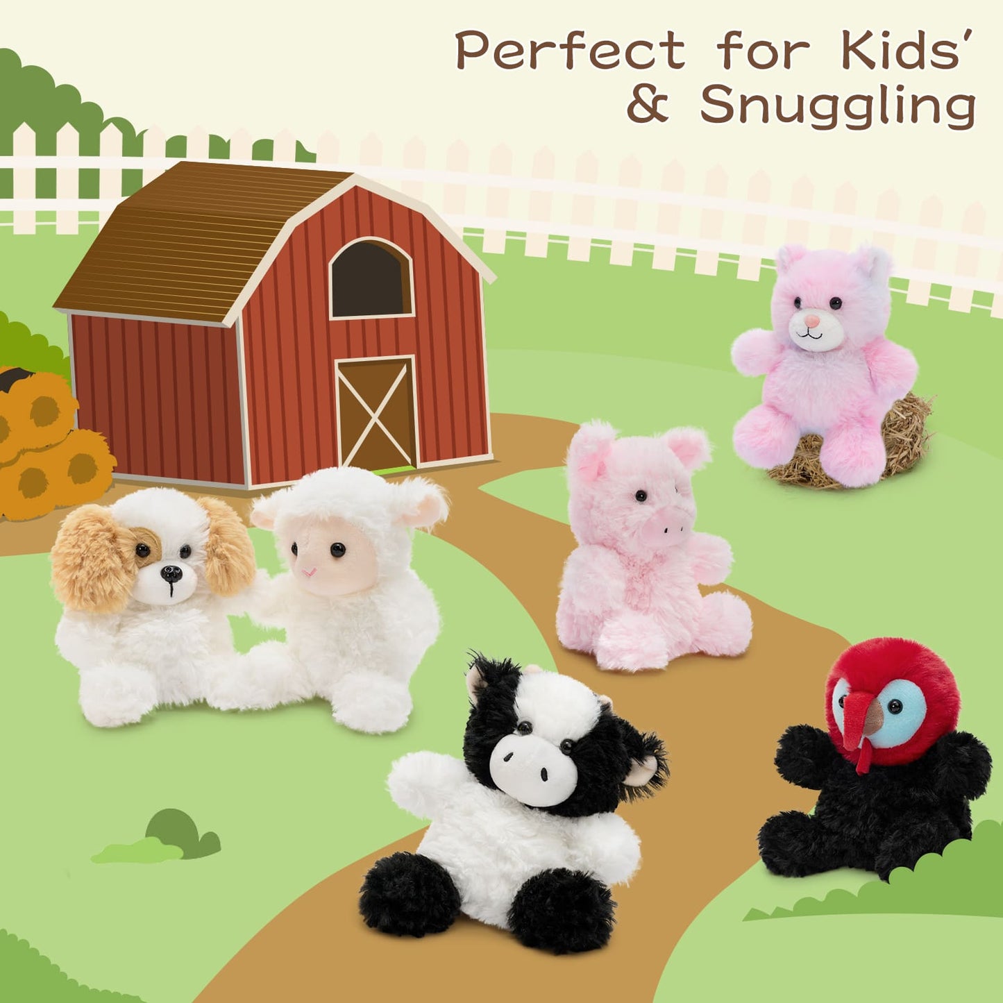 6 Pcs Farm Plush Toy Assortment - 4.7 Inches Weighted Stuffed Animals - Chick/Dog/Cat/Lamb/Cow/Pig Mini Plush Animals - Emotional Support Plush