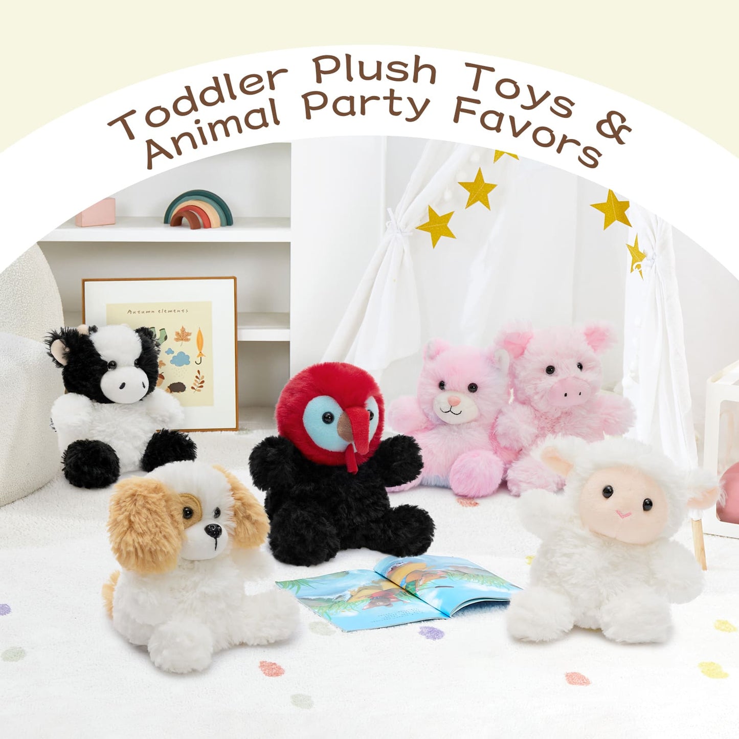 6 Pcs Farm Plush Toy Assortment - 4.7 Inches Weighted Stuffed Animals - Chick/Dog/Cat/Lamb/Cow/Pig Mini Plush Animals - Emotional Support Plush