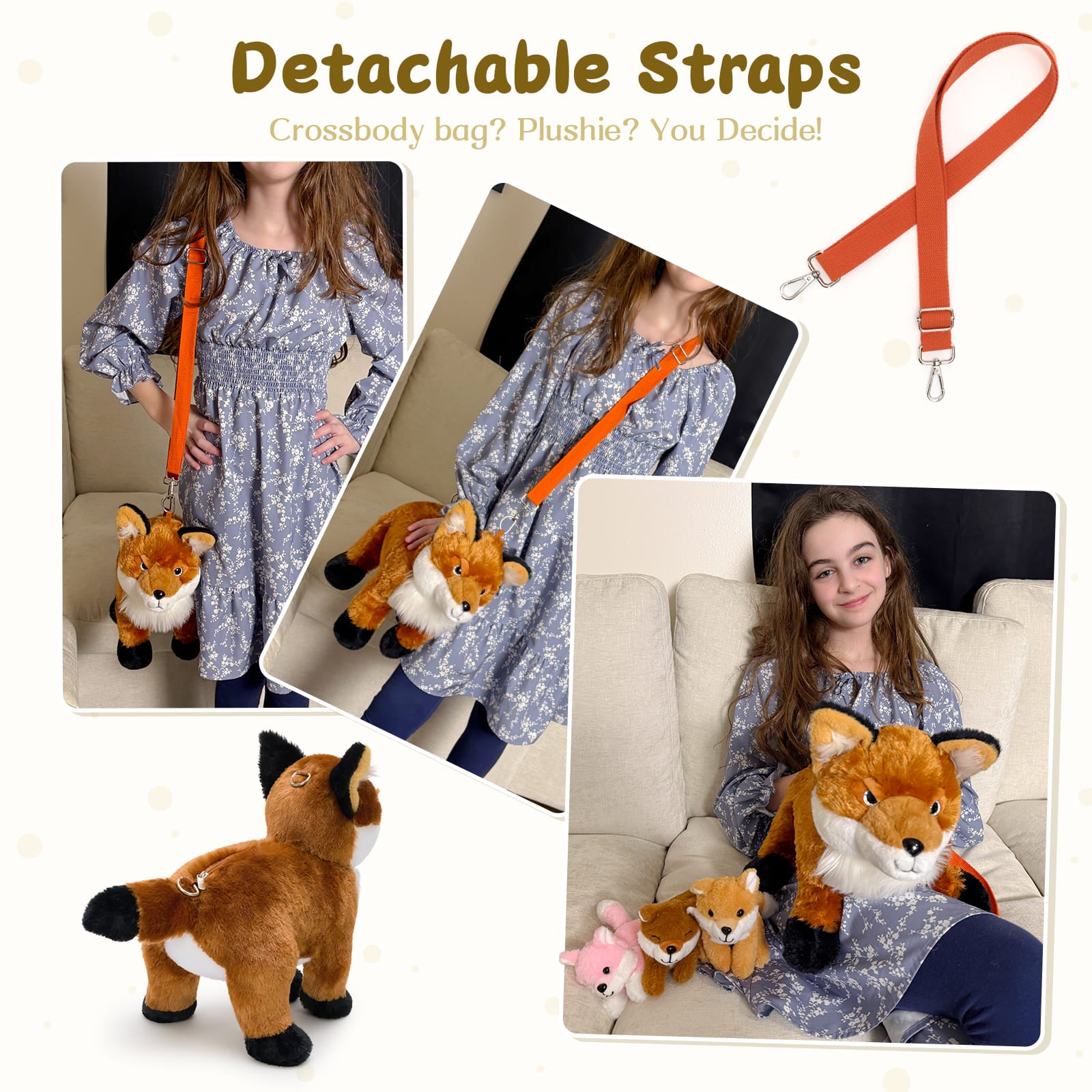 Fox Plush Crossbody Bag with Three Mini Fox Plushies Inside