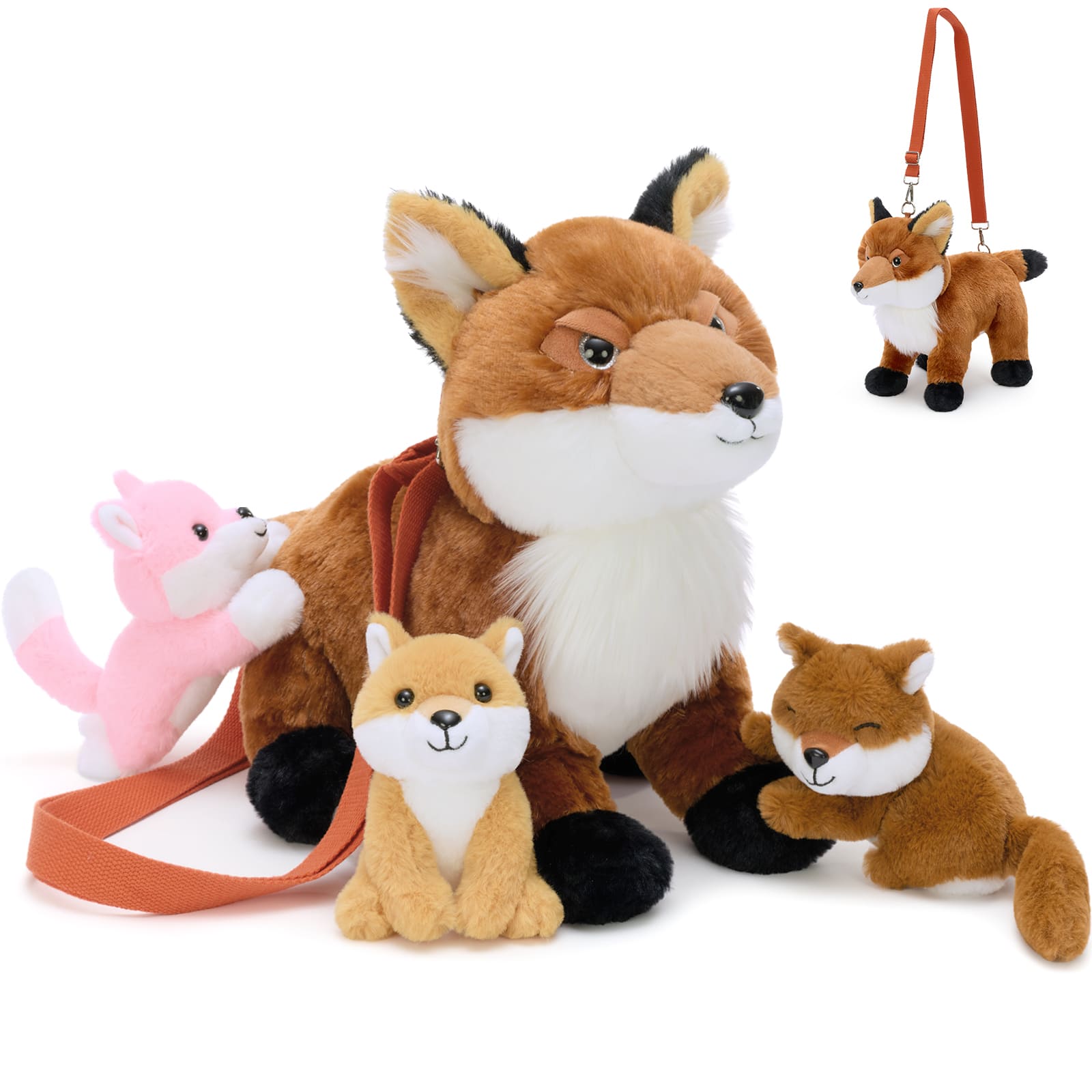 Fox Plush Crossbody Bag with Three Mini Fox Plushies Inside