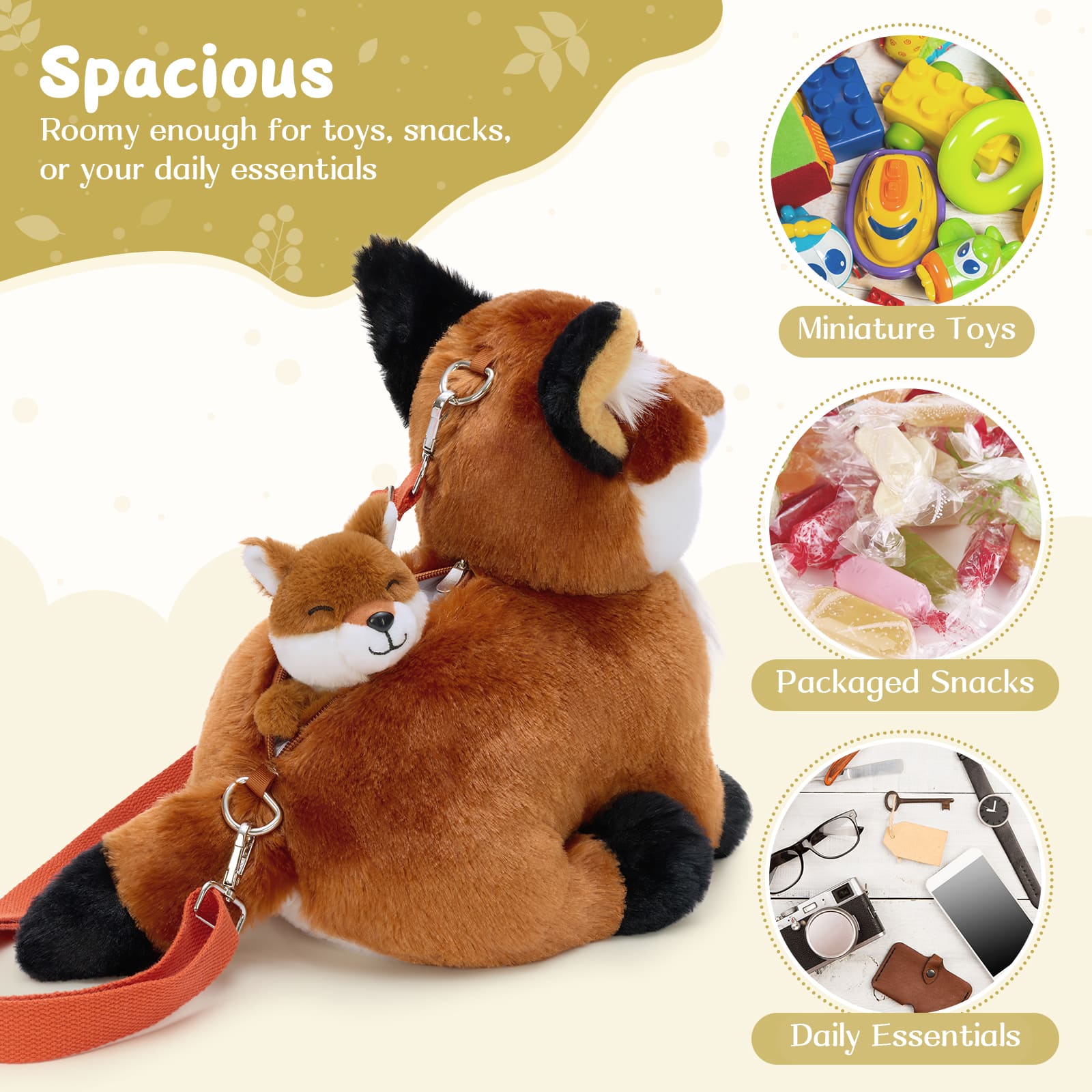 Fox Plush Crossbody Bag with Three Mini Fox Plushies Inside