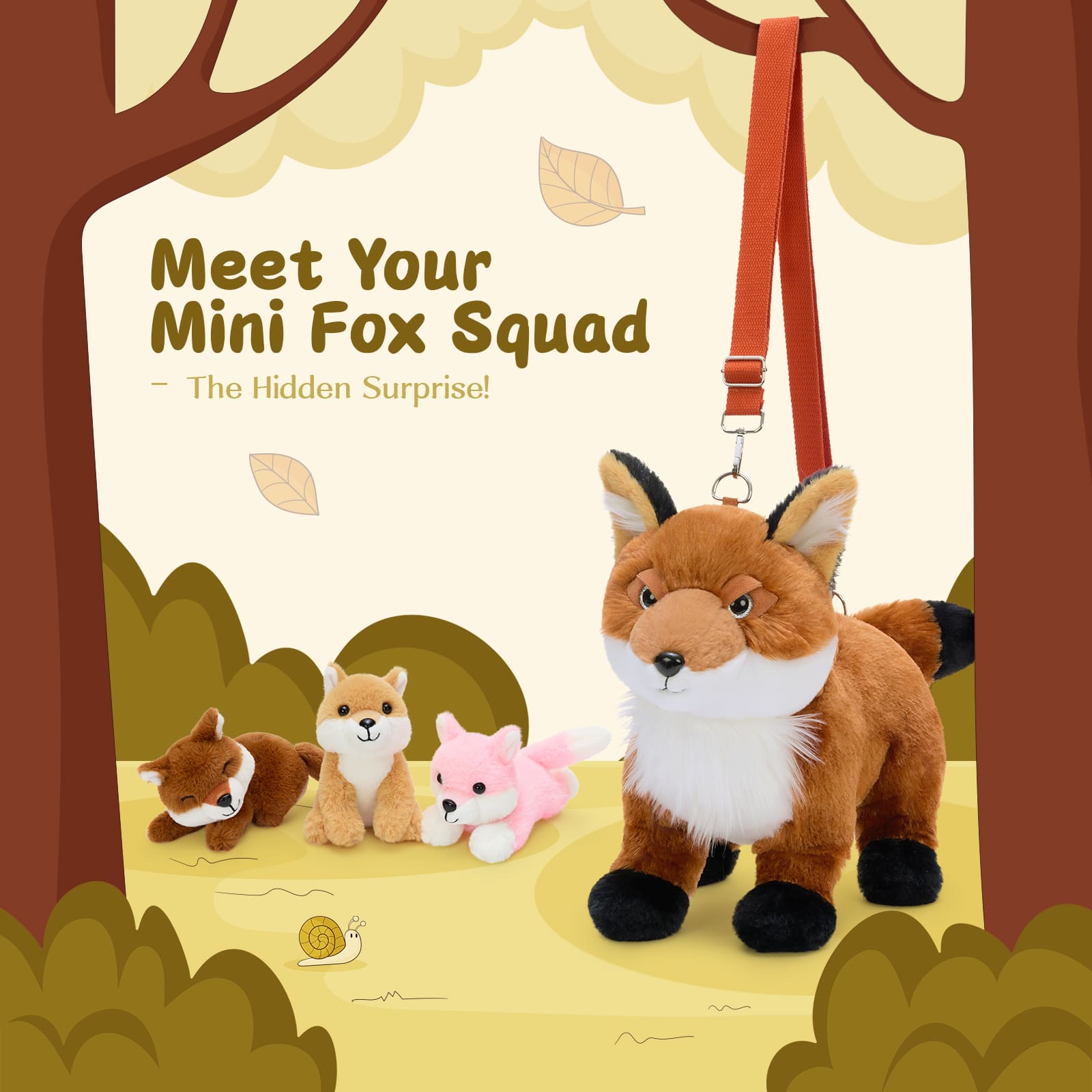 Fox Plush Crossbody Bag with Three Mini Fox Plushies Inside