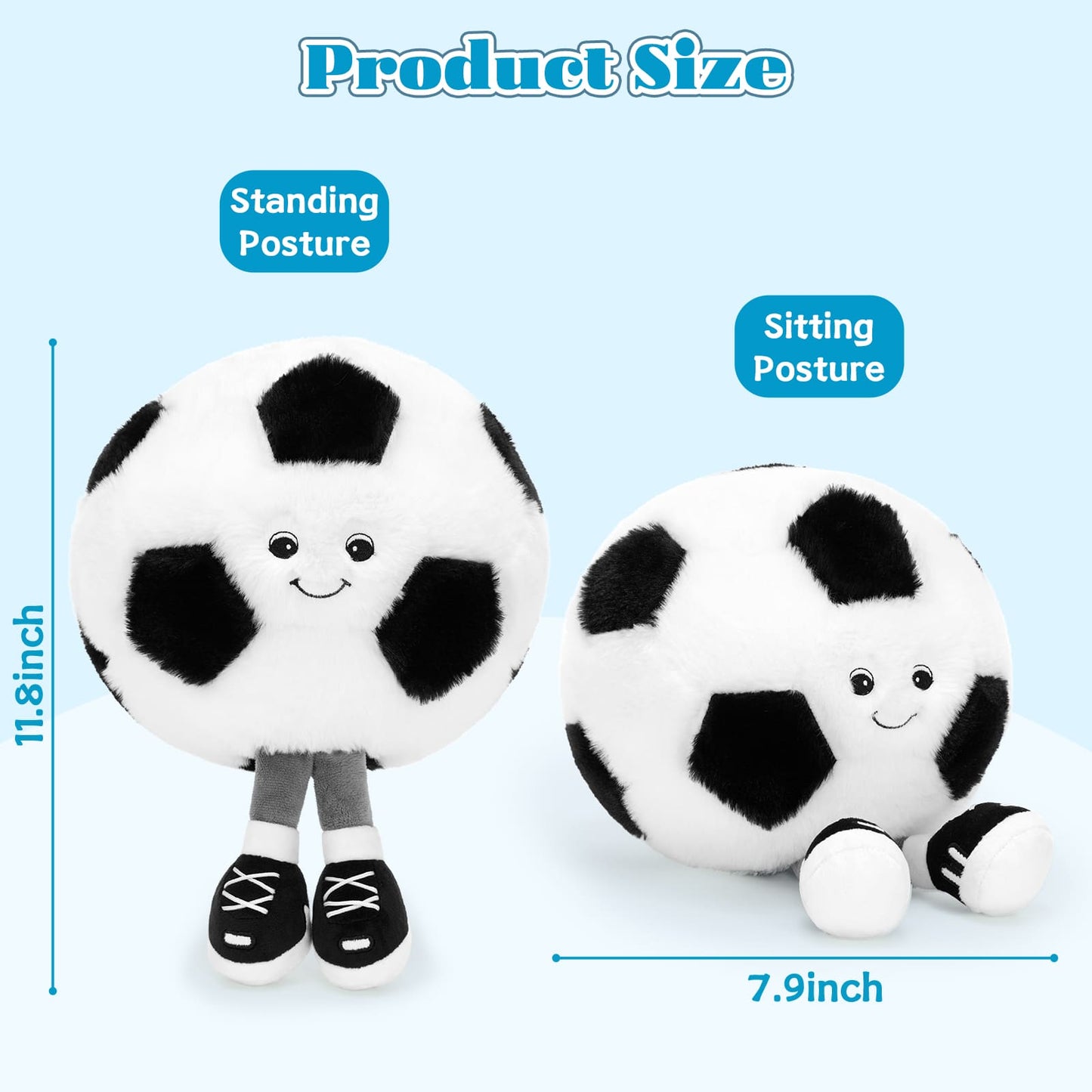 Adorable soft soccer plush with dangling legs – decorative football stuffed toy for bedrooms and playrooms