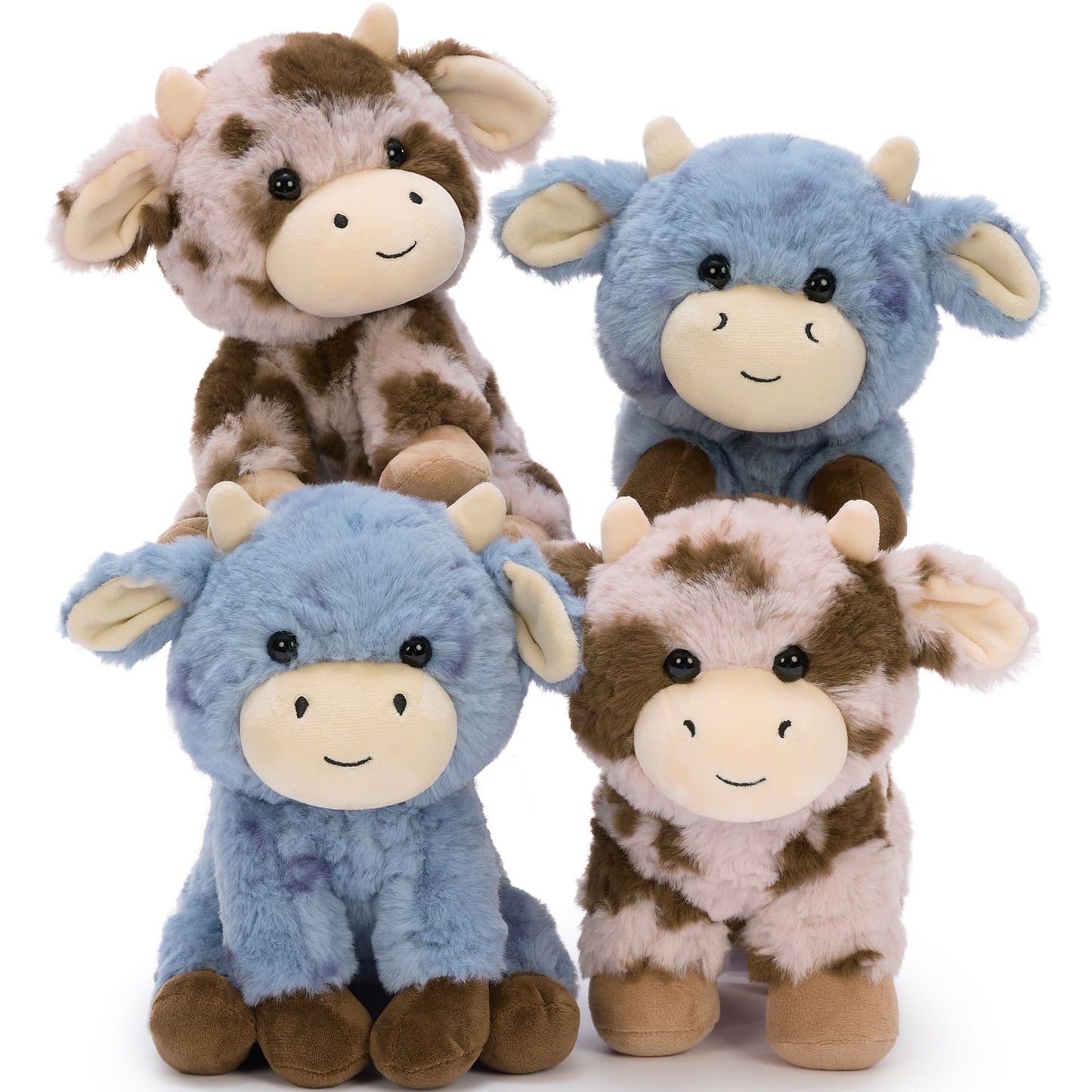 Kawaii Plush Cow Toys - Four Stuffed Cow Toy Assortment - Mini Stuffed Animals Party Favors
