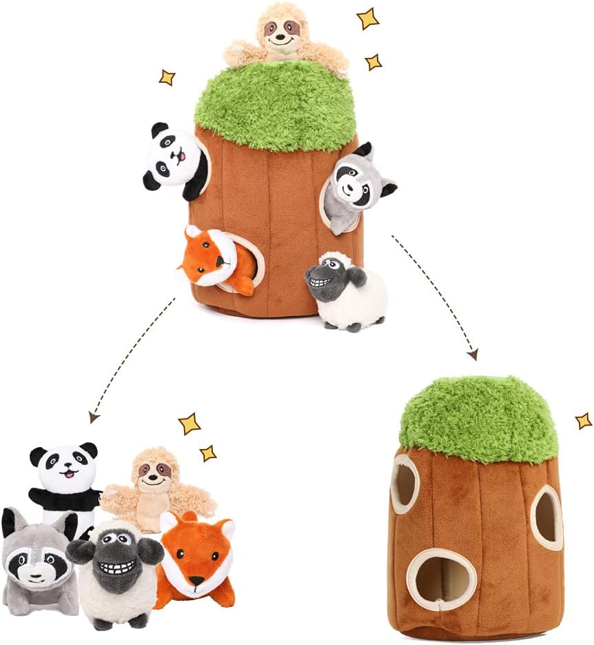 Cabane dans les arbres avec 5 petits jouets en peluche
