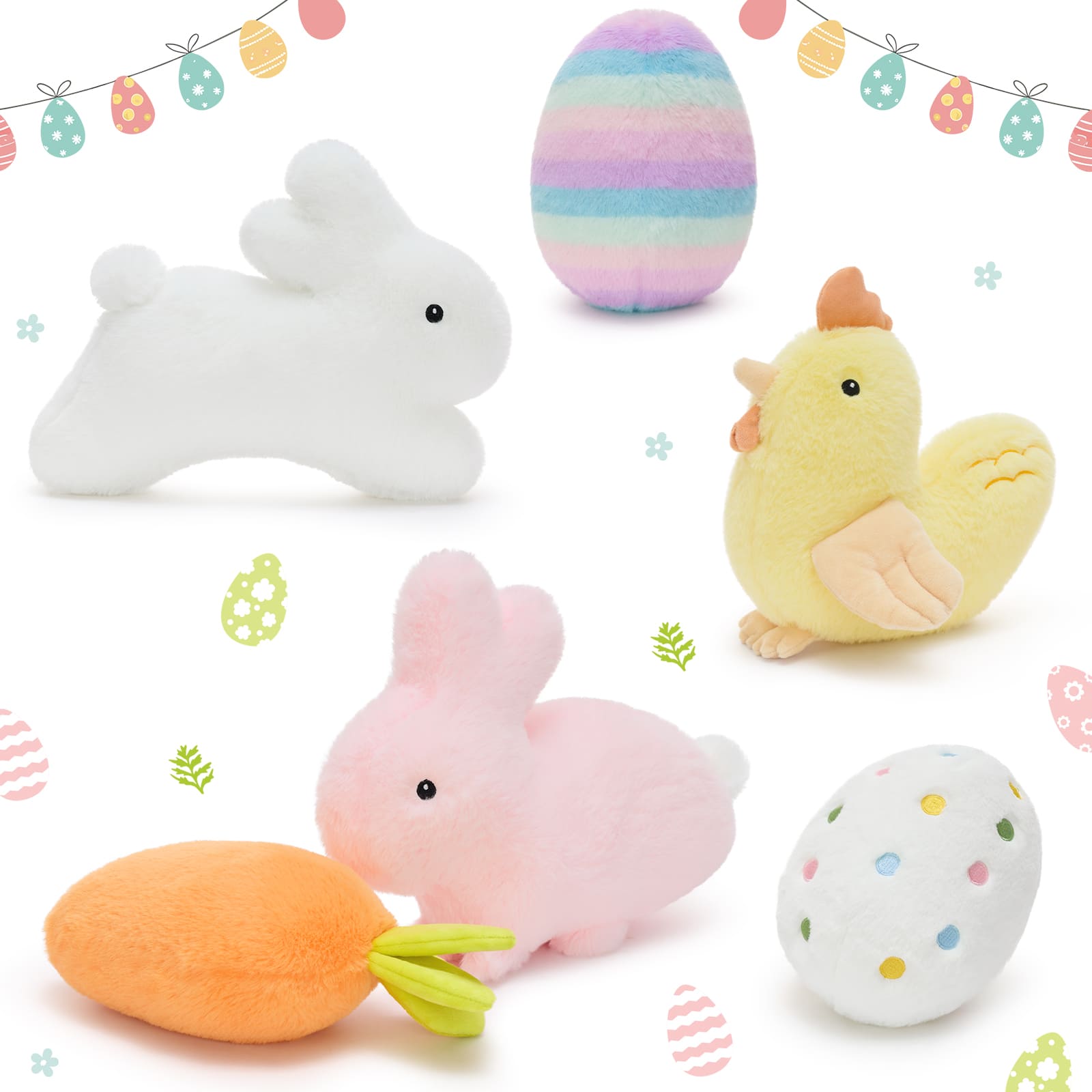 Easter Plush Toy Set – Bunny, Chick, Carrot & Colorful Easter Egg Stuffed Animals