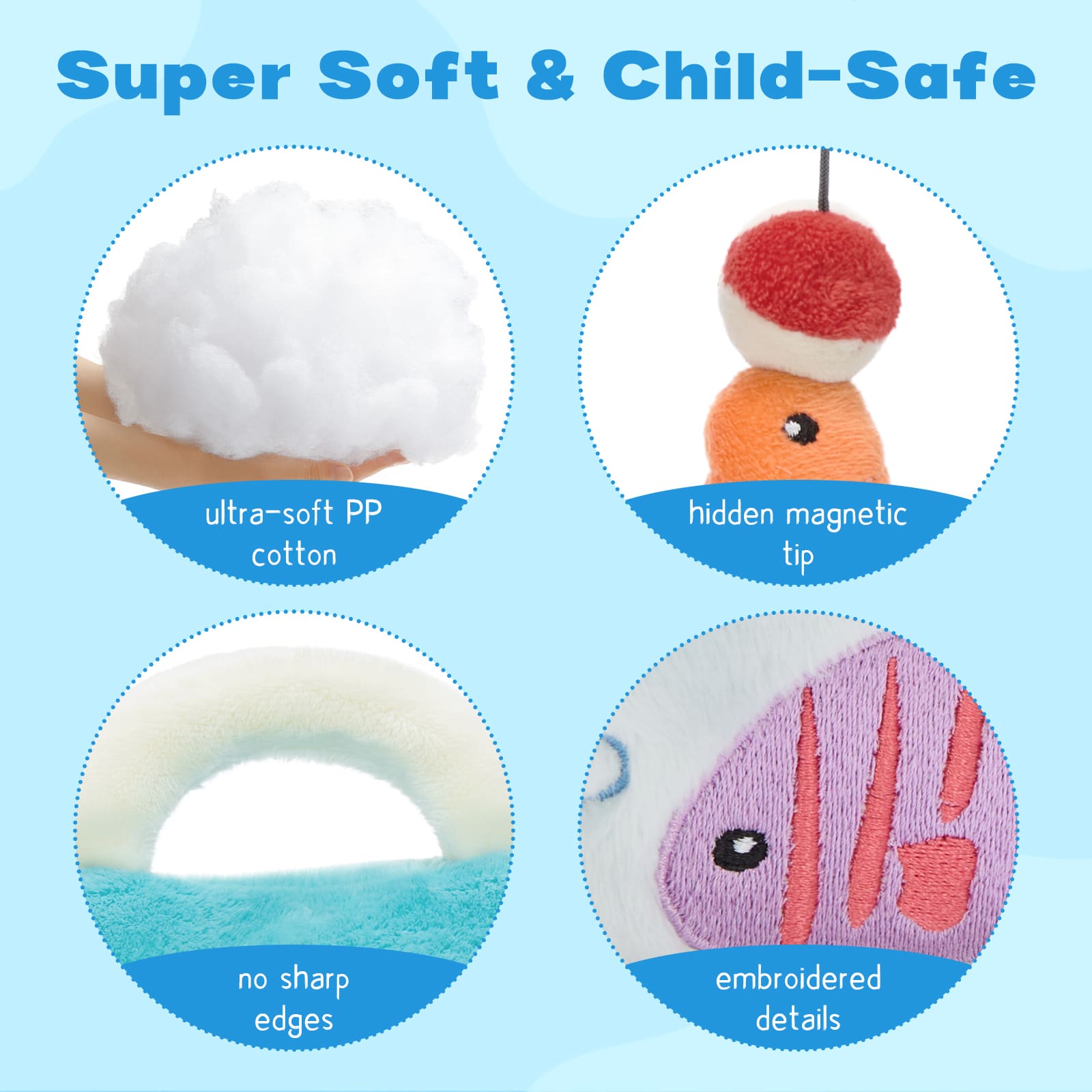 Plush Fishing Toy Set with Soft Fish & Tackle Box – Kids Pretend Play Fishing Game