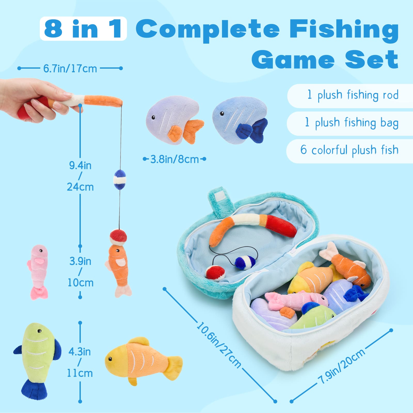 Plush Fishing Toy Set with Soft Fish & Tackle Box – Kids Pretend Play Fishing Game