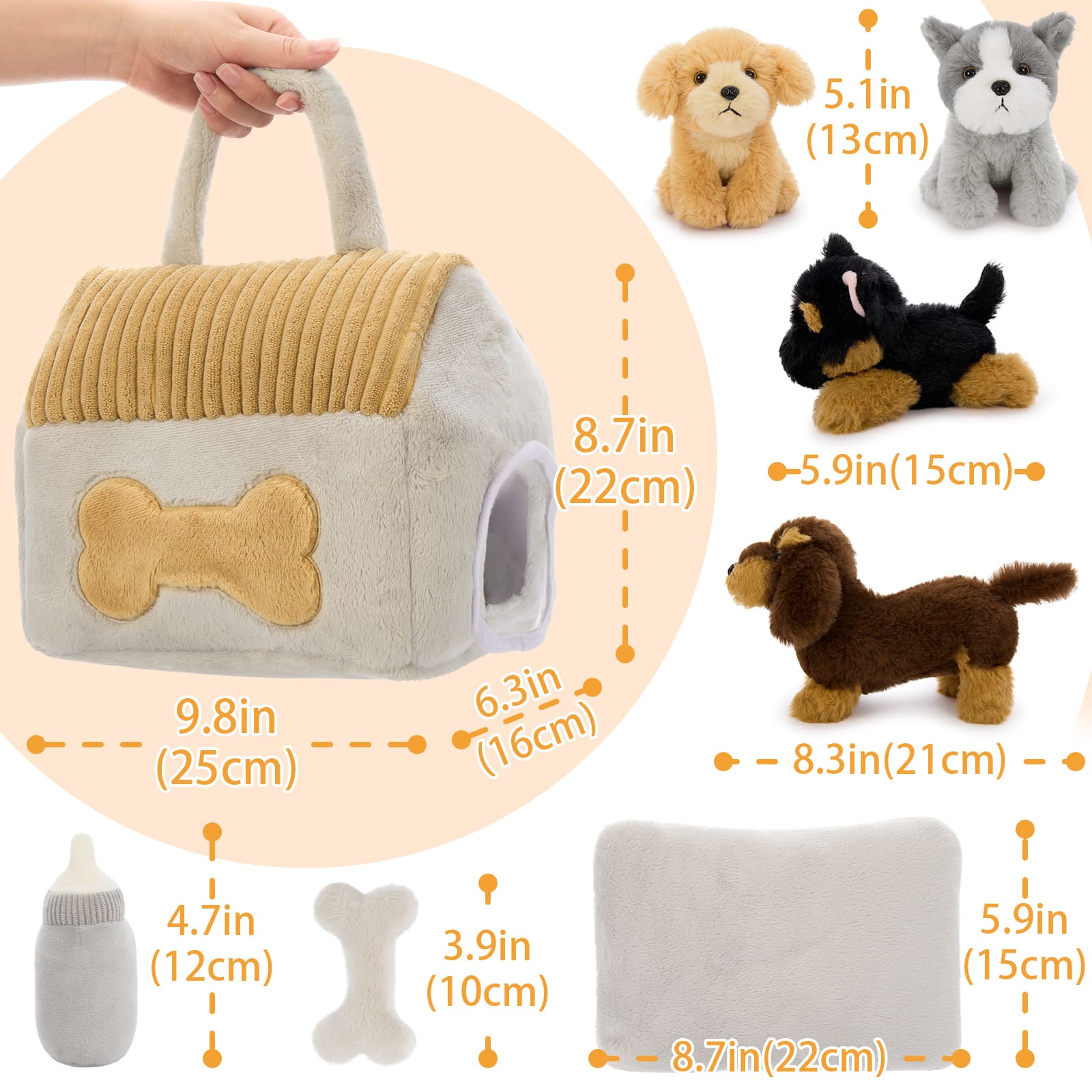 Children’s plush animal playset with cuddly stuffed puppies
