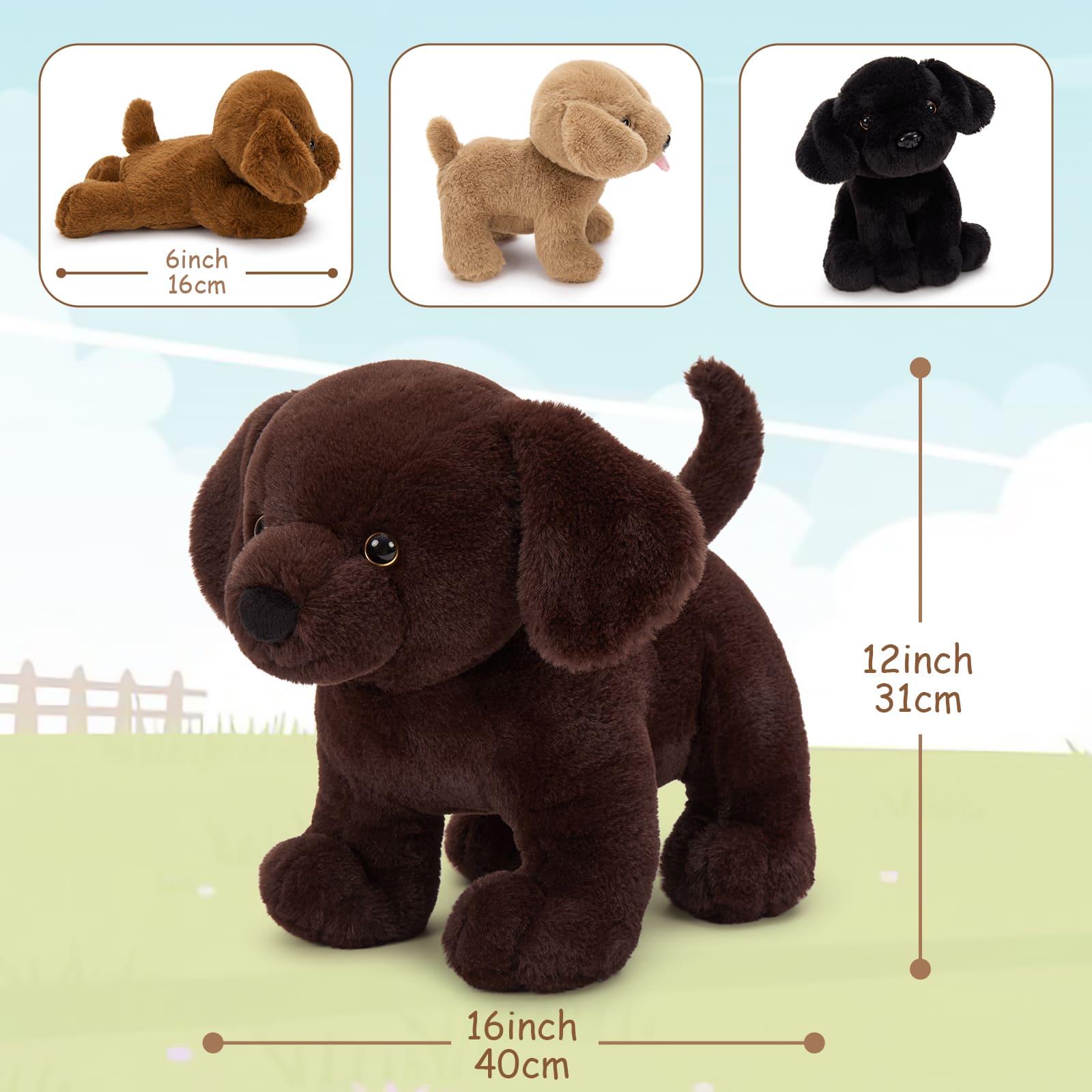 MorisMos 4 Pcs Lab Plush Toy, 15.7" Chocolate Mom Labrador Stuffed Animal with 3 Cute Stuffed Baby Dogs in Mother's Belly, Soft Lab Puppy Plushies for Kids Dog Lovers, Christmas Birthday Gift