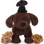 MorisMos 4 Pcs Lab Plush Toy, 15.7" Chocolate Mom Labrador Stuffed Animal with 3 Cute Stuffed Baby Dogs in Mother's Belly, Soft Lab Puppy Plushies for Kids Dog Lovers, Christmas Birthday Gift