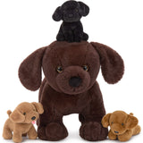MorisMos 4 Pcs Lab Plush Toy, 15.7" Chocolate Mom Labrador Stuffed Animal with 3 Cute Stuffed Baby Dogs in Mother's Belly, Soft Lab Puppy Plushies for Kids Dog Lovers, Christmas Birthday Gift
