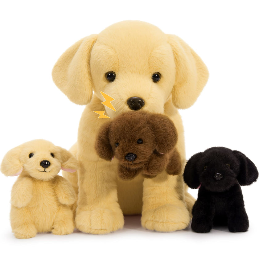 4 Pcs Labrador Dog Stuffed Animals - Labrador Puppy Plush Toys - Stuffed Animal Babies with Their Mom - Stuffed Animals with Babies in the Belly - 12 Inches Cute Dog Plush Dolls for Kids - Mini Puppy Soft Toys - Yellow Lab Stuffed Animal