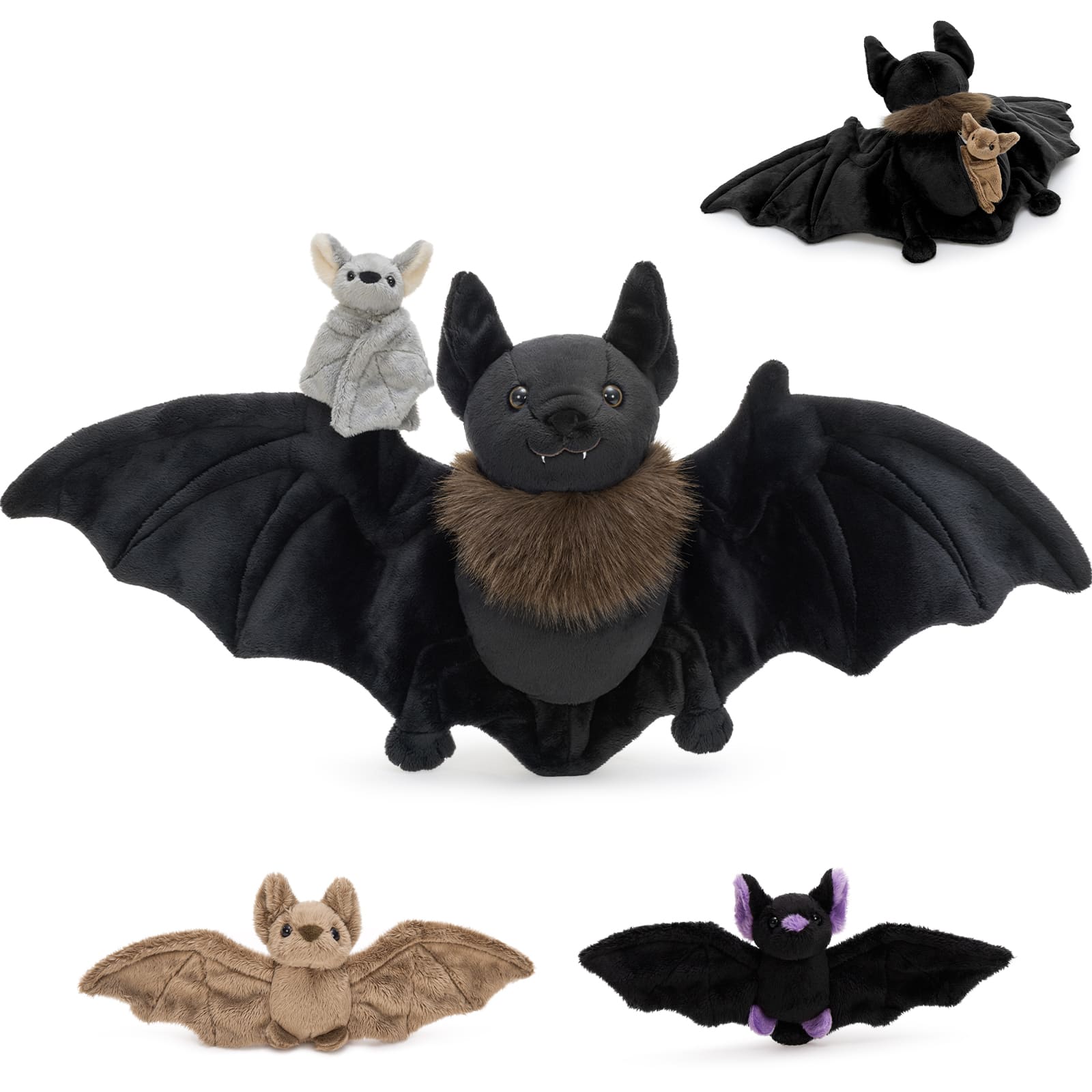 31.5 Inch Bat Plush Toy Set with 3 Baby Bats Halloween Gift