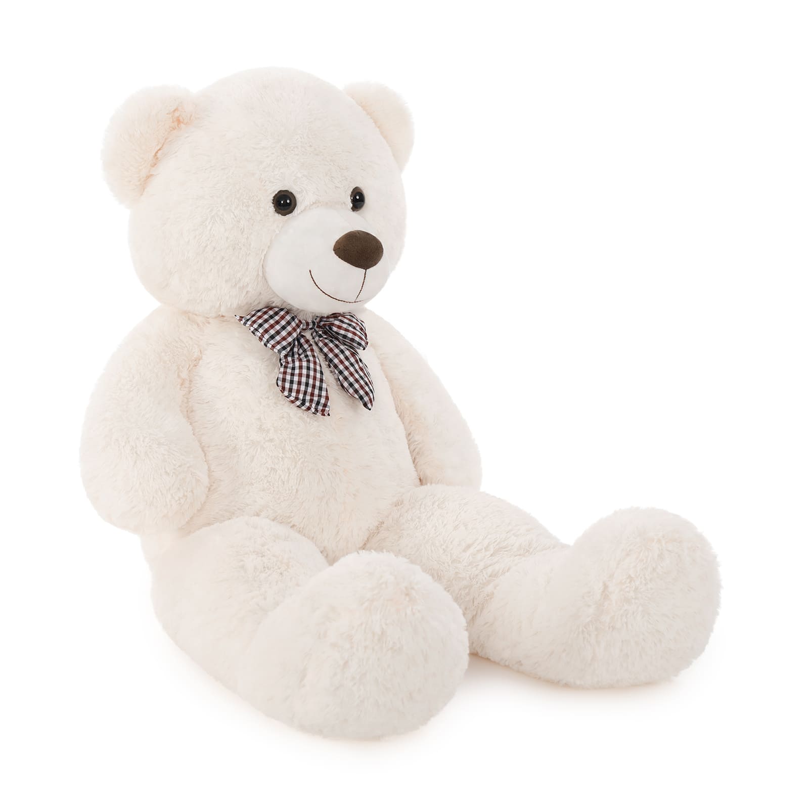 Giant Beige Teddy Bear Plush Toy with Plaid Bow Up to 71 Inches