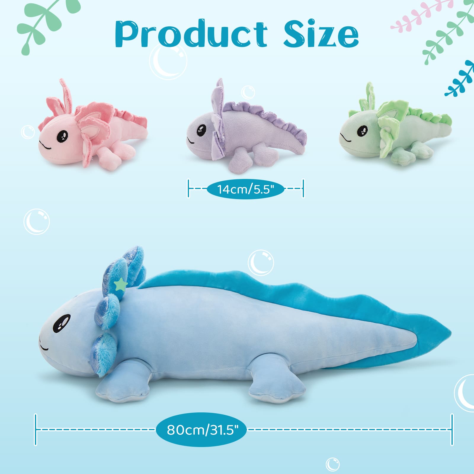 Axolotl Stuffed Animals with Babies Inside The Belly, Blue, 31.5 Inches - MorisMos Stuffed Animals