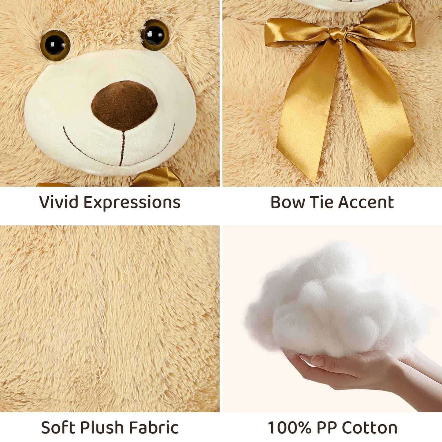 Giant Teddy Bear Plush Toy, Light Brown, 39/51 Inches