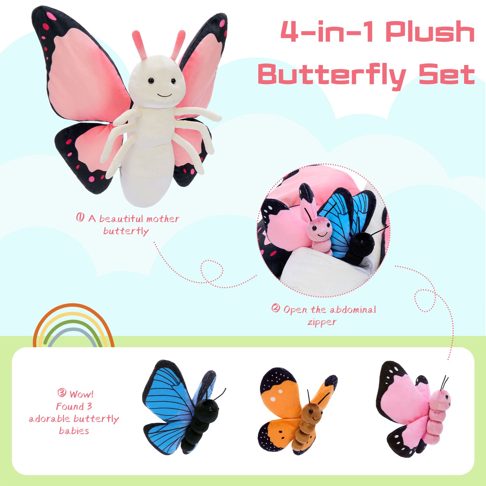 Cute Butterfly Plush Toy – Soft Stuffed Animal with Big Colorful Wings